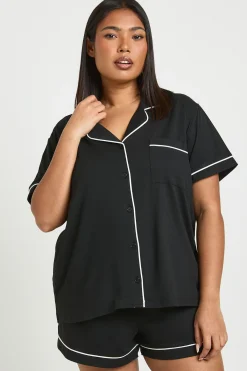 boohoo Ensemble Pyjama Grande Taille En Jersey Avec Passepoil, Haut À Manches Courtes Et Short<Femme Pyjamas