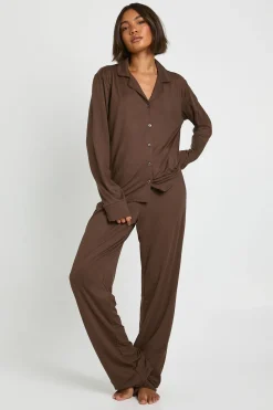 Ensemble Pyjama Grande Taille Chemise Et Pantalon À Boutons Toucher Doux
