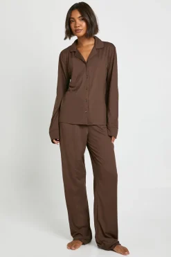 Ensemble Pyjama Grande Taille Chemise Et Pantalon À Boutons Toucher Doux