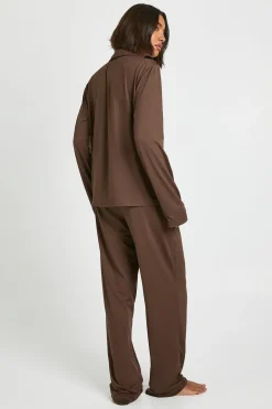 Ensemble Pyjama Grande Taille Chemise Et Pantalon À Boutons Toucher Doux