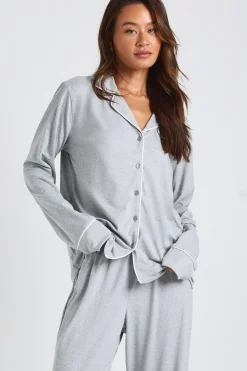 Ensemble Pyjama Grande Taille Chemise À Manches Longues Et Pantalon En Jersey Avec Passepoil