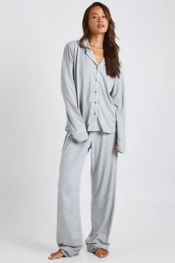 Ensemble Pyjama Grande Taille Chemise À Manches Longues Et Pantalon En Jersey Avec Passepoil