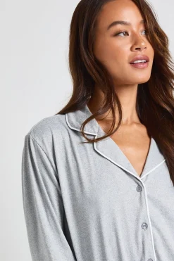 Ensemble Pyjama Grande Taille Chemise À Manches Longues Et Pantalon En Jersey Avec Passepoil