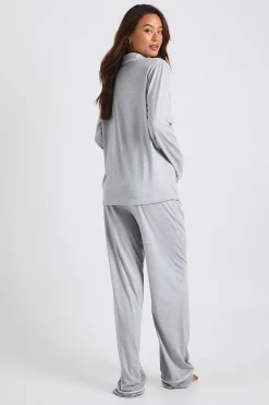 Ensemble Pyjama Grande Taille Chemise À Manches Longues Et Pantalon En Jersey Avec Passepoil