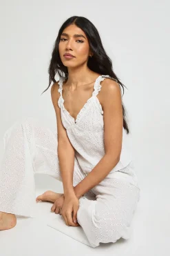 Ensemble Pyjama Grande Taille Caraco Et Pantalon Avec Détails De Broderie Anglaise Et Volants