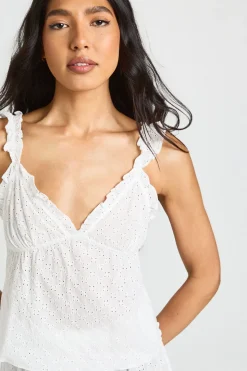 Ensemble Pyjama Grande Taille Caraco Et Pantalon Avec Détails De Broderie Anglaise Et Volants