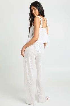 Ensemble Pyjama Grande Taille Caraco Et Pantalon Avec Détails De Broderie Anglaise Et Volants