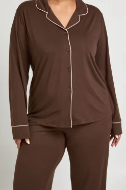 boohoo Ensemble Pyjama Grande Taille Chemise À Manches Longues Et Pantalon Avec Détail Passepoil<Femme Pyjamas