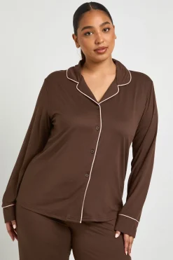 boohoo Ensemble Pyjama Grande Taille Chemise À Manches Longues Et Pantalon Avec Détail Passepoil<Femme Pyjamas