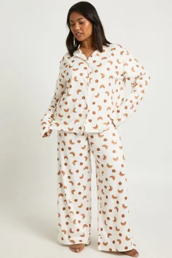 boohoo Ensemble Pyjama Grande Taille Imprimé Croissant Chemise Manches Longues & Pantalon<Femme Pyjamas