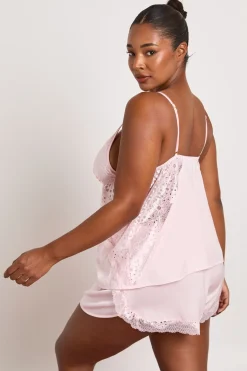 Ensemble Pyjama Grande Taille Saint-valentin Satin Avec Caraco Et Short Détails Dentelle