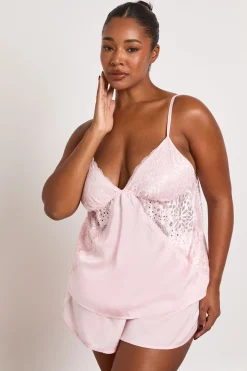 Ensemble Pyjama Grande Taille Saint-valentin Satin Avec Caraco Et Short Détails Dentelle