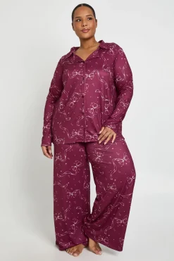 Ensemble Pyjama Grande Taille Chemise À Manches Longues Et Pantalon Imprimé Nœuds