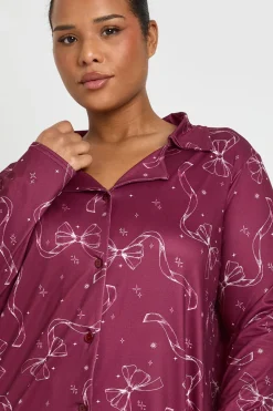 Ensemble Pyjama Grande Taille Chemise À Manches Longues Et Pantalon Imprimé Nœuds