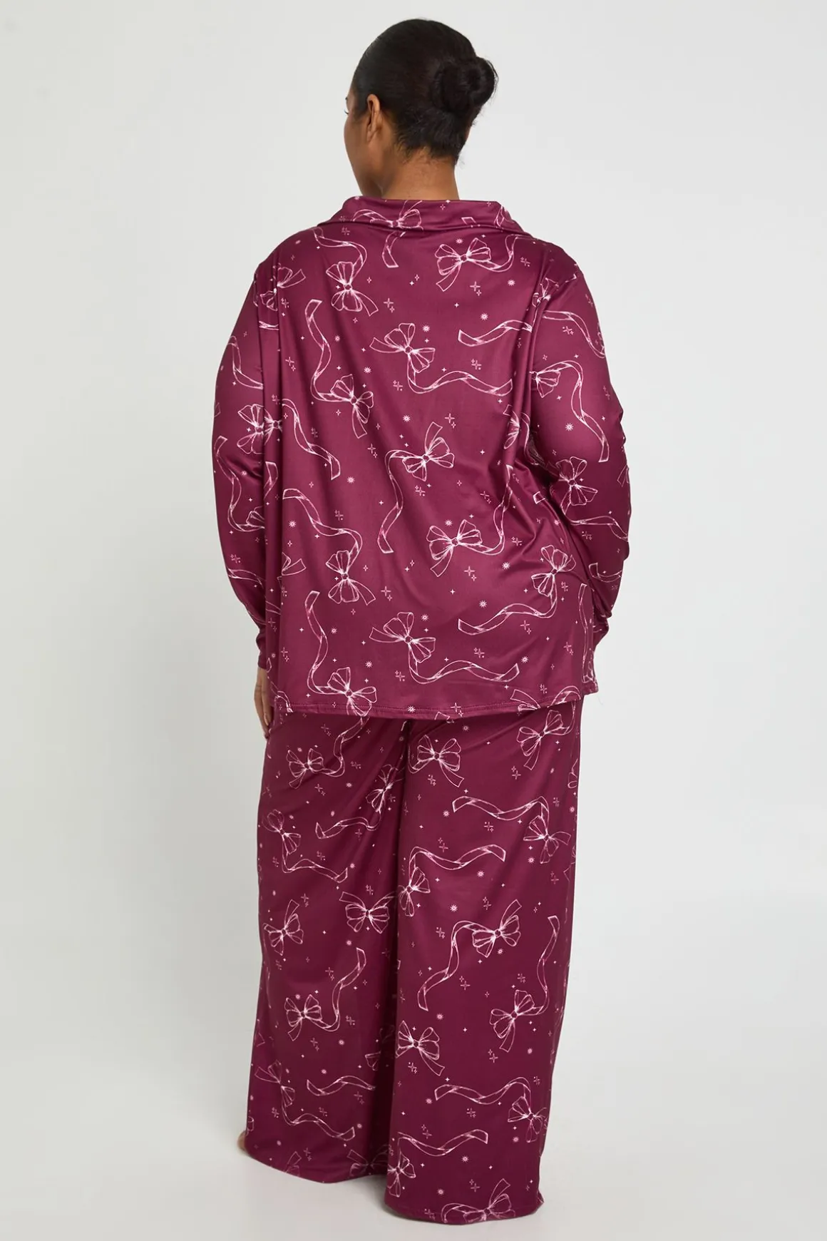 Ensemble Pyjama Grande Taille Chemise À Manches Longues Et Pantalon Imprimé Nœuds