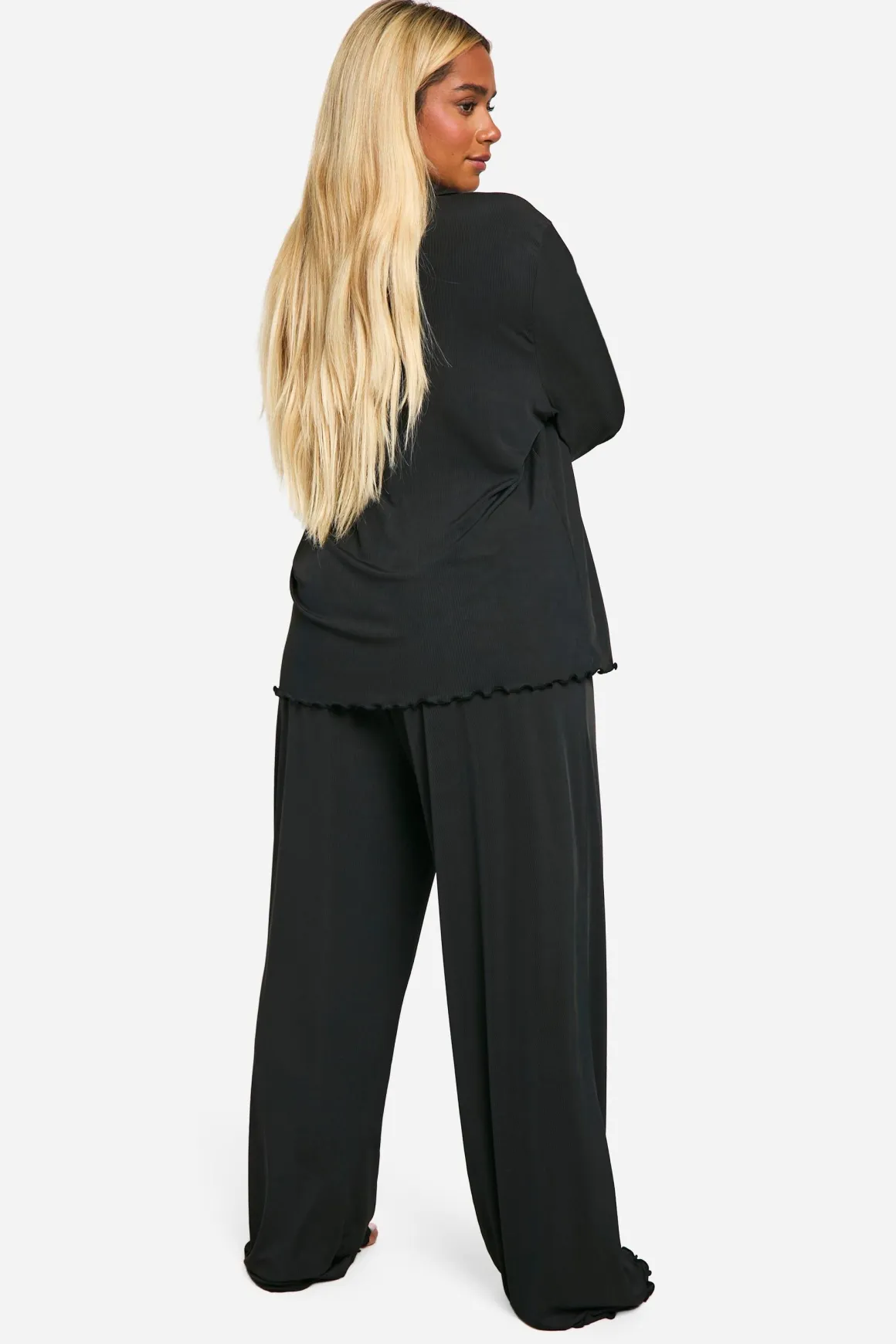 Ensemble Pyjama Grande Taille Côtelé Avec Pantalon À Boutons Devant