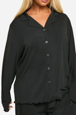 Ensemble Pyjama Grande Taille Côtelé Avec Pantalon À Boutons Devant