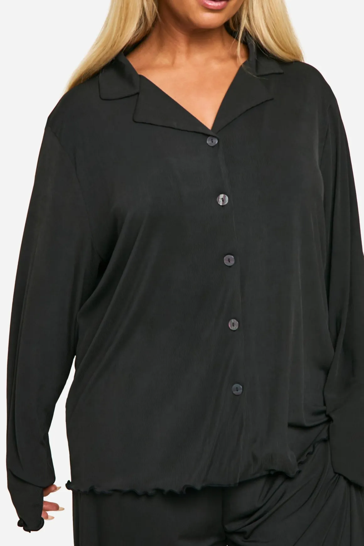 Ensemble Pyjama Grande Taille Côtelé Avec Pantalon À Boutons Devant