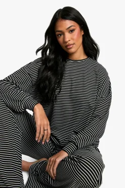 Ensemble Pyjama Grande Taille Haut À Manches Longues Rayé Et Pantalon