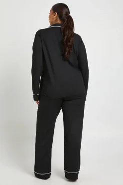Ensemble Pyjama Grande Taille Chemise À Manches Longues Et Pantalon Avec Détail Passepoil