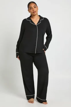 Ensemble Pyjama Grande Taille Chemise À Manches Longues Et Pantalon Avec Détail Passepoil