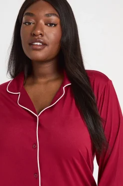 boohoo Ensemble Pyjama Grande Taille Chemise Et Pantalon À Manches Longues Avec Détail De Passepoil<Femme Pyjamas