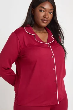 boohoo Ensemble Pyjama Grande Taille Chemise Et Pantalon À Manches Longues Avec Détail De Passepoil<Femme Pyjamas