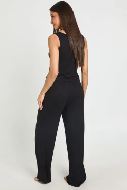 boohoo Ensemble Pyjama Haut Côtelé Boutonné Sans Manches Et Pantalon Large<Femme Pyjamas