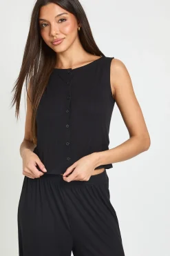 boohoo Ensemble Pyjama Haut Côtelé Boutonné Sans Manches Et Pantalon Large<Femme Pyjamas