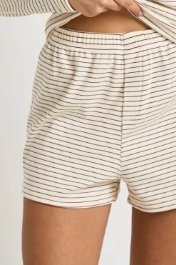 Ensemble Pyjama Haut À Manches Longues Et Short En Jersey Côtelé Doux À Rayures