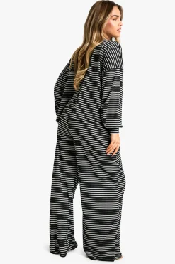 boohoo Ensemble Pyjama Haut À Manches Longues Rayé Et Pantalon Petite<Femme Pyjamas