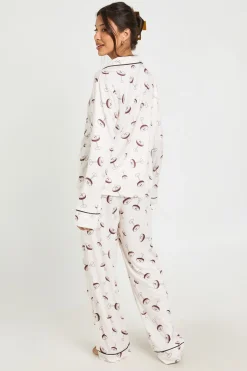Ensemble Pyjama Imprimé Espresso Martini Avec Passepoil Contrastant, Haut À Manches Longues Et Pantalon