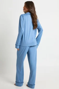 boohoo Ensemble Pyjama Jersey à Détails Passepoil Chemise Manches Longues & Pantalon<Femme Pyjamas
