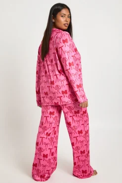 boohoo Ensemble pyjama à manches longues et pantalon à motif nœud Plus<Femme Pyjamas