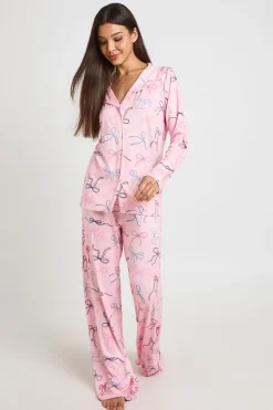 boohoo Ensemble Pyjama À Manches Longues Et Pantalon Imprimé Nœuds<Femme Pyjamas