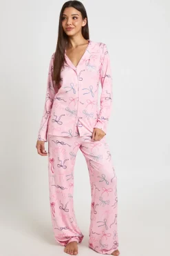 boohoo Ensemble Pyjama À Manches Longues Et Pantalon Imprimé Nœuds<Femme Pyjamas