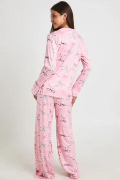 boohoo Ensemble Pyjama À Manches Longues Et Pantalon Imprimé Nœuds<Femme Pyjamas