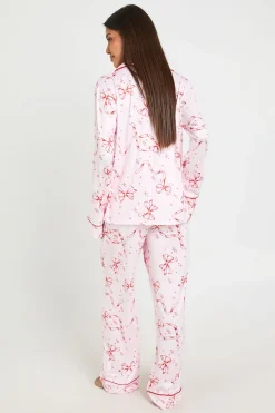 Ensemble Pyjama À Manches Longues Et Pantalon Avec Imprimé Nœuds Et Détails Passepoilés