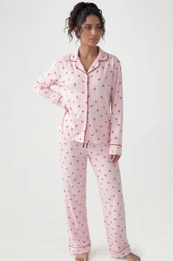 boohoo Ensemble Pyjama À Manches Longues Et Pantalon Avec Imprimé Cerises Et Détails Passepoilés<Femme Pyjamas