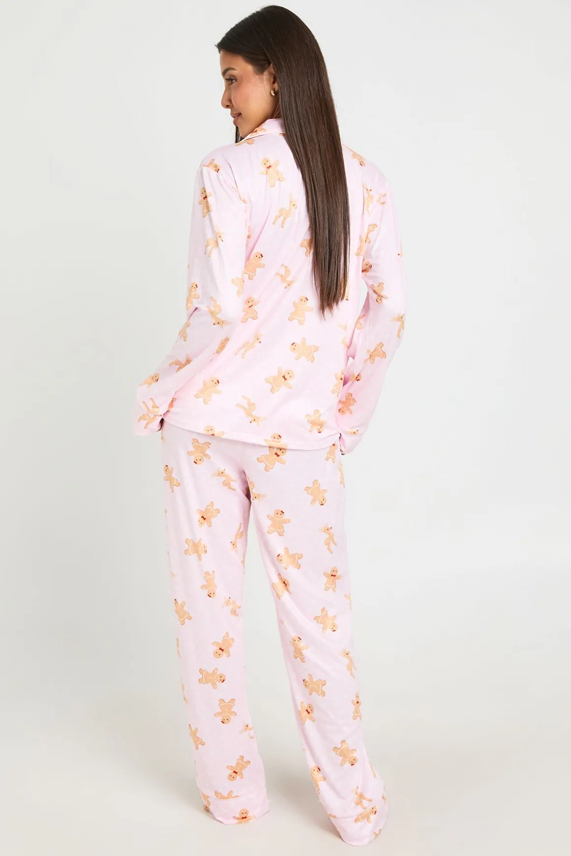 Ensemble Pyjama À Manches Longues Et Pantalon Avec Imprimé Pain D'épices De Noël Et Détails Passepoilés