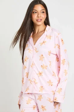 Ensemble Pyjama À Manches Longues Et Pantalon Avec Imprimé Pain D'épices De Noël Et Détails Passepoilés
