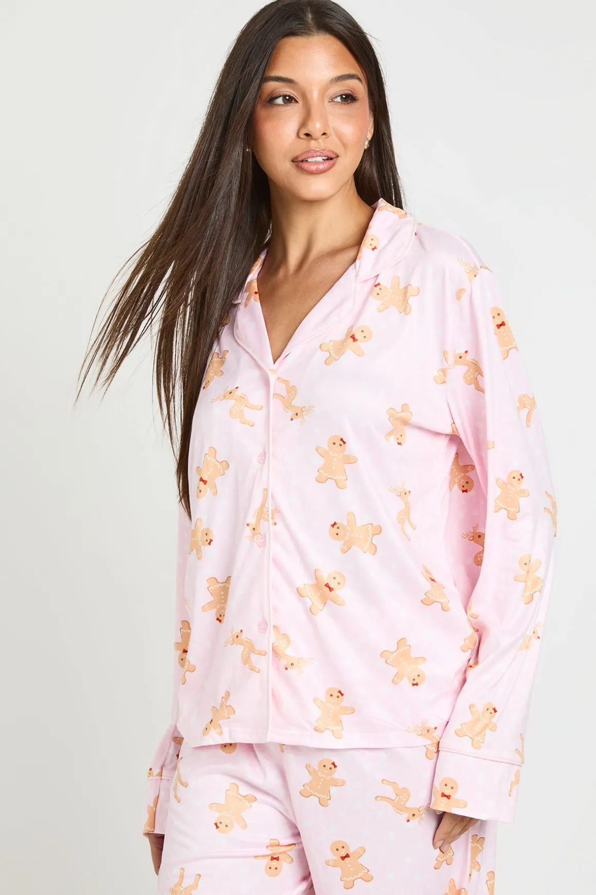 Ensemble Pyjama À Manches Longues Et Pantalon Avec Imprimé Pain D'épices De Noël Et Détails Passepoilés