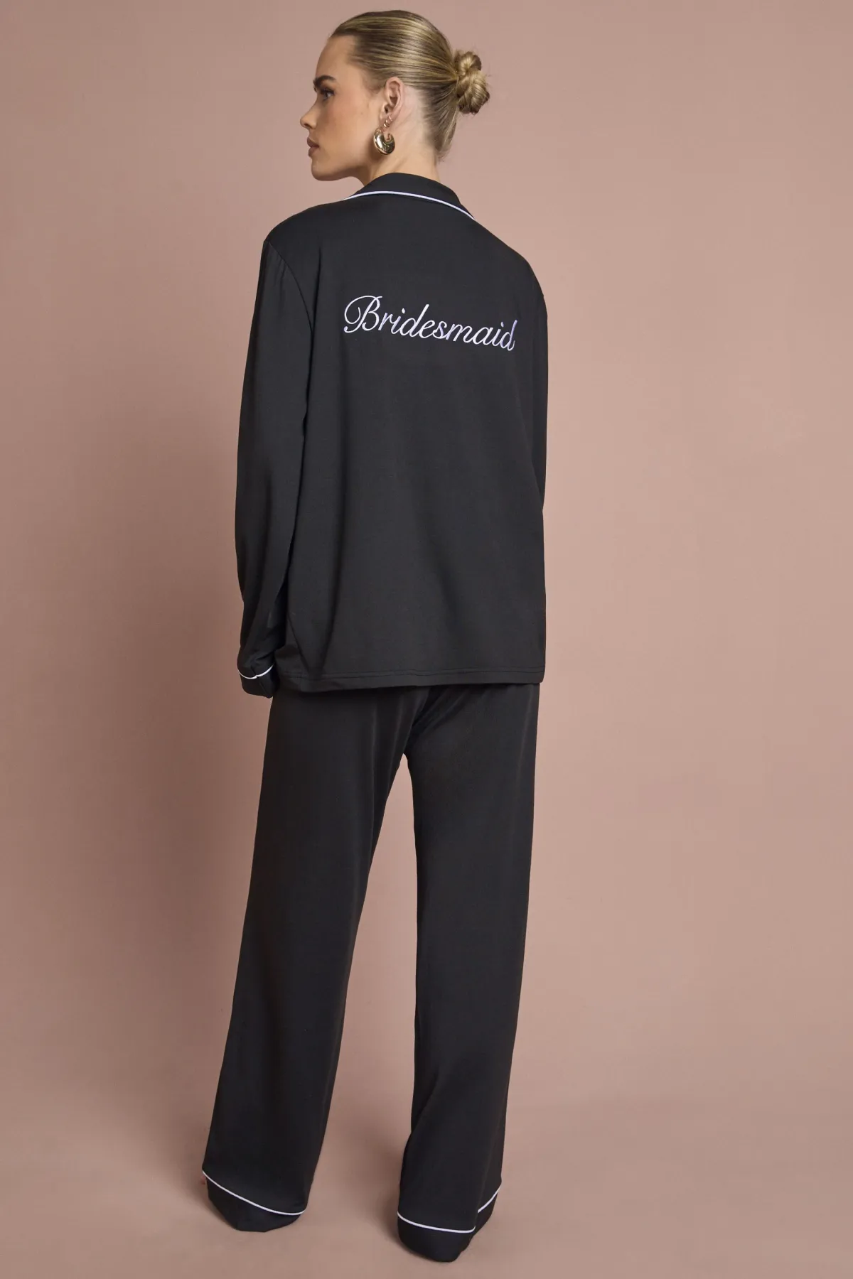 boohoo Ensemble Pyjama Mariée 'demoiselle D'honneur' En Jersey Brodé Chemise Manches Longues Et Pantalon<Femme Pyjamas