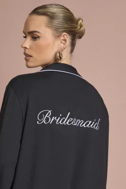 boohoo Ensemble Pyjama Mariée 'demoiselle D'honneur' En Jersey Brodé Chemise Manches Longues Et Pantalon<Femme Pyjamas