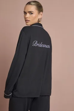 boohoo Ensemble Pyjama Mariée 'demoiselle D'honneur' En Jersey Brodé Chemise Manches Longues Et Pantalon<Femme Pyjamas