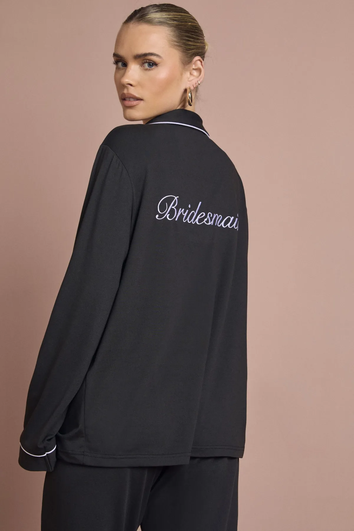 boohoo Ensemble Pyjama Mariée 'demoiselle D'honneur' En Jersey Brodé Chemise Manches Longues Et Pantalon<Femme Pyjamas