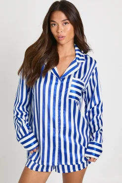 boohoo Ensemble pyjama oversize à rayures contrastées : chemise et short<Femme Pyjamas