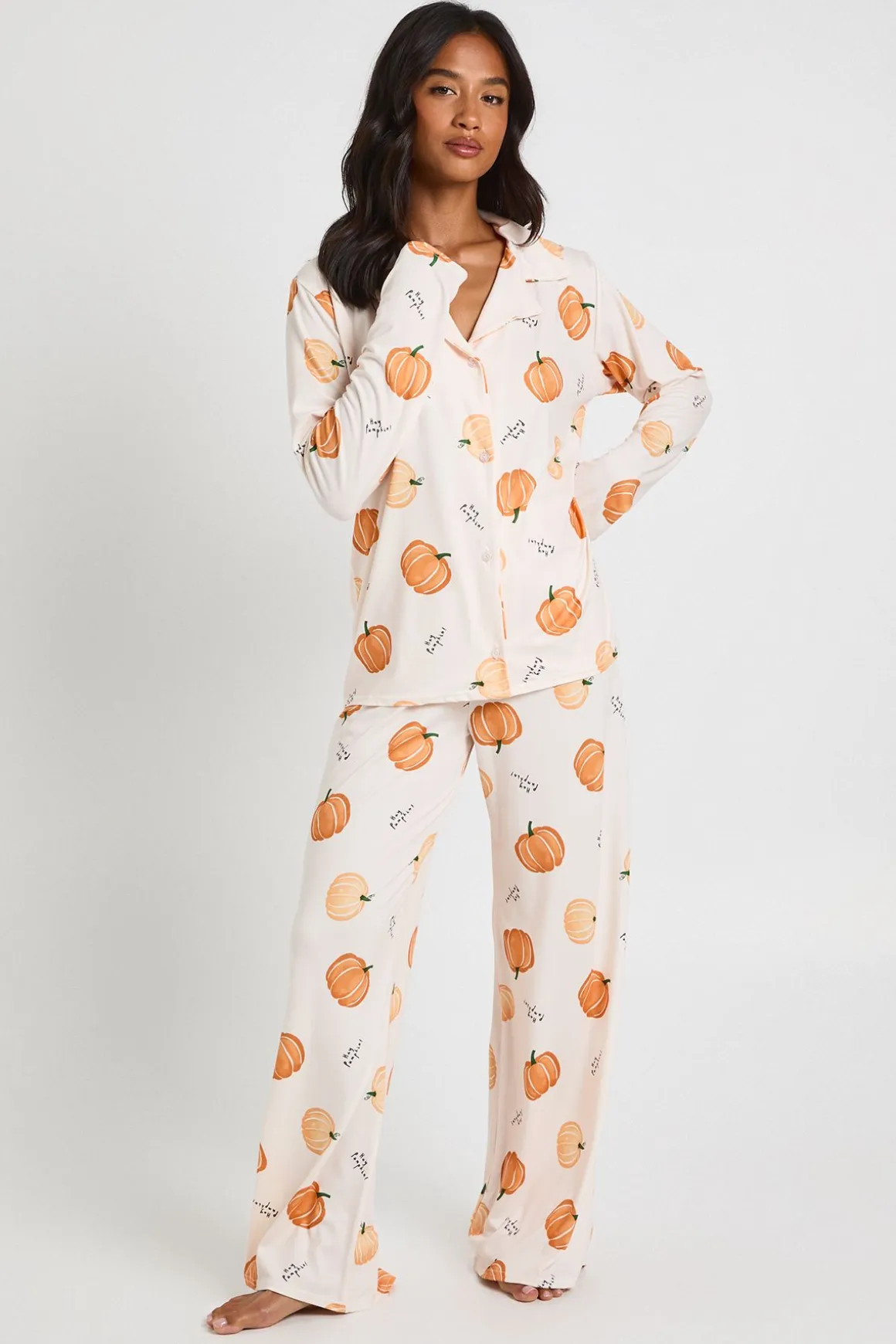 Ensemble Pyjama Petite Avec Chemise À Manches Longues Et Pantalon Imprimé Citrouilles D'Halloween
