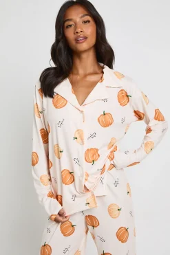 Ensemble Pyjama Petite Avec Chemise À Manches Longues Et Pantalon Imprimé Citrouilles D'Halloween