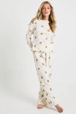 Ensemble Pyjama Petite Avec Haut À Manches Longues Imprimé Ours Pointelle Et Pantalon Large